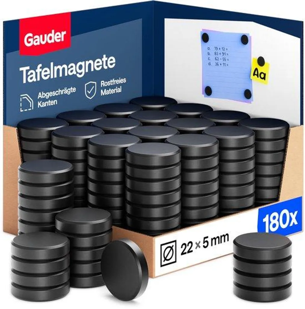 Aimants à Forte Adhérence 22mm Noirs pour Panneaux d'Affichage - 180 Unités