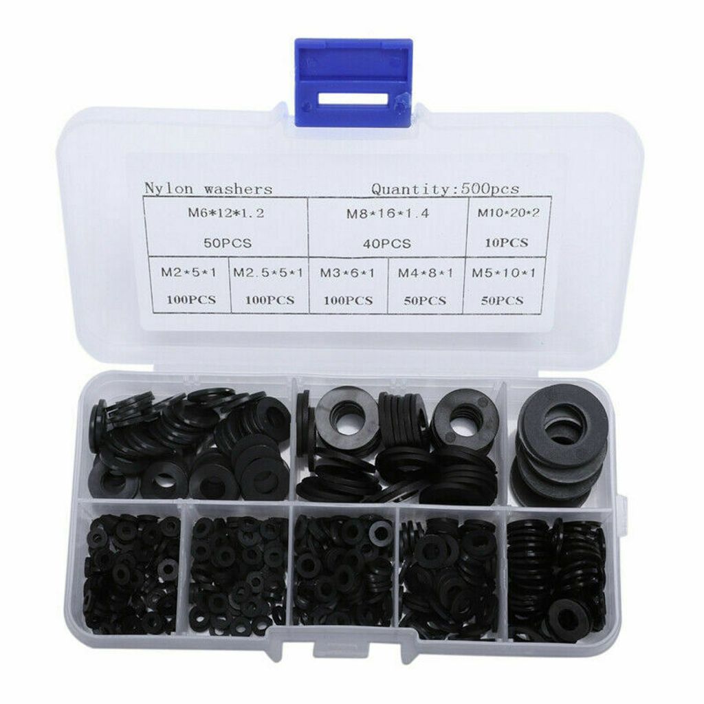 500 Pcs Schwarze Kunststoffscheibe Unterlegscheiben M2,M2.5,M3,M4,M5,M6,M8,M10. 