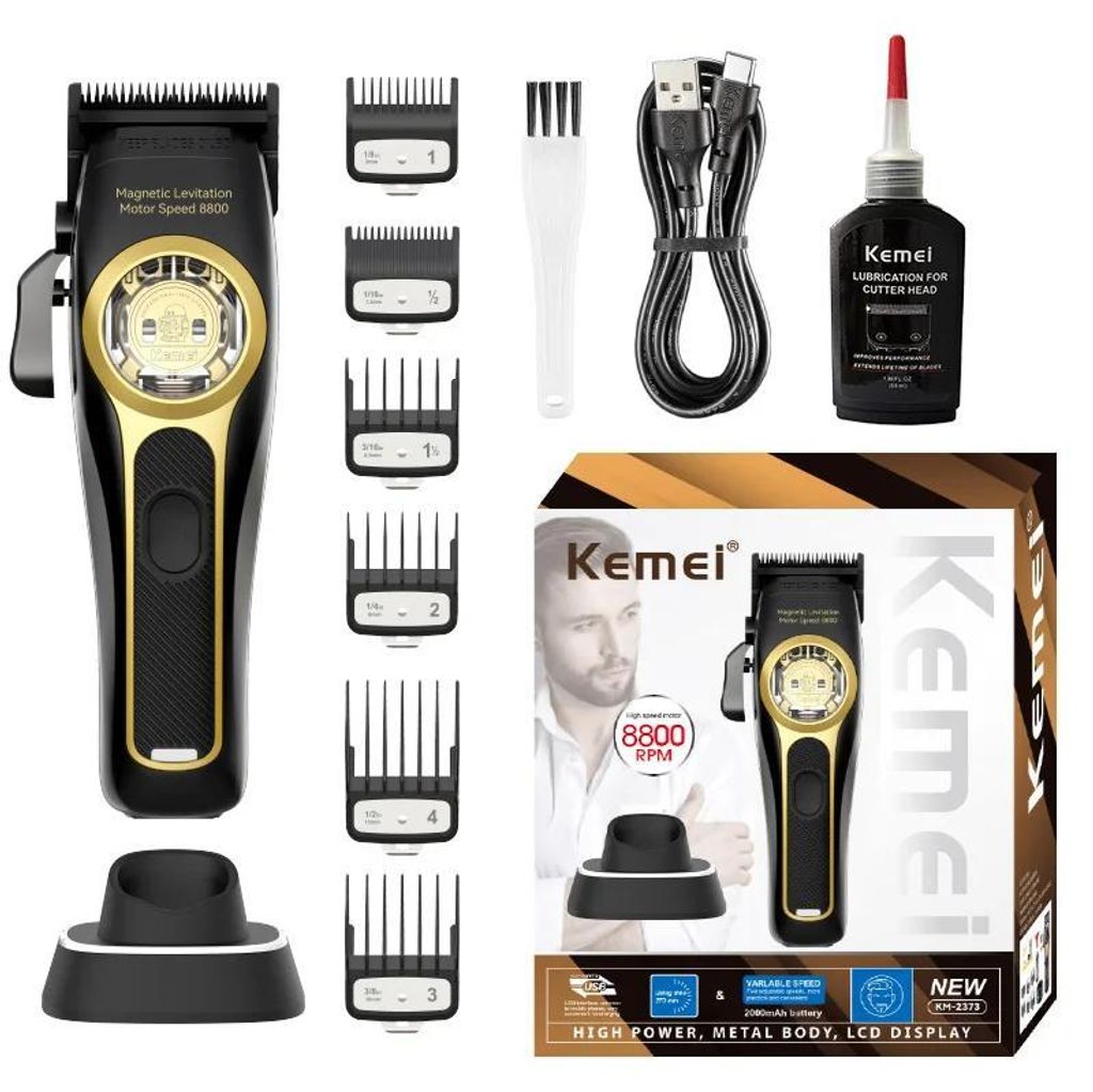 Haarschneider & Trimmer für Herren - KM-2373 - Titan-Klinge - Schnittlängen 0,5–20 mm, 5+ Aufsätze - Akku >90 Min - Ladeanzeige - Grün