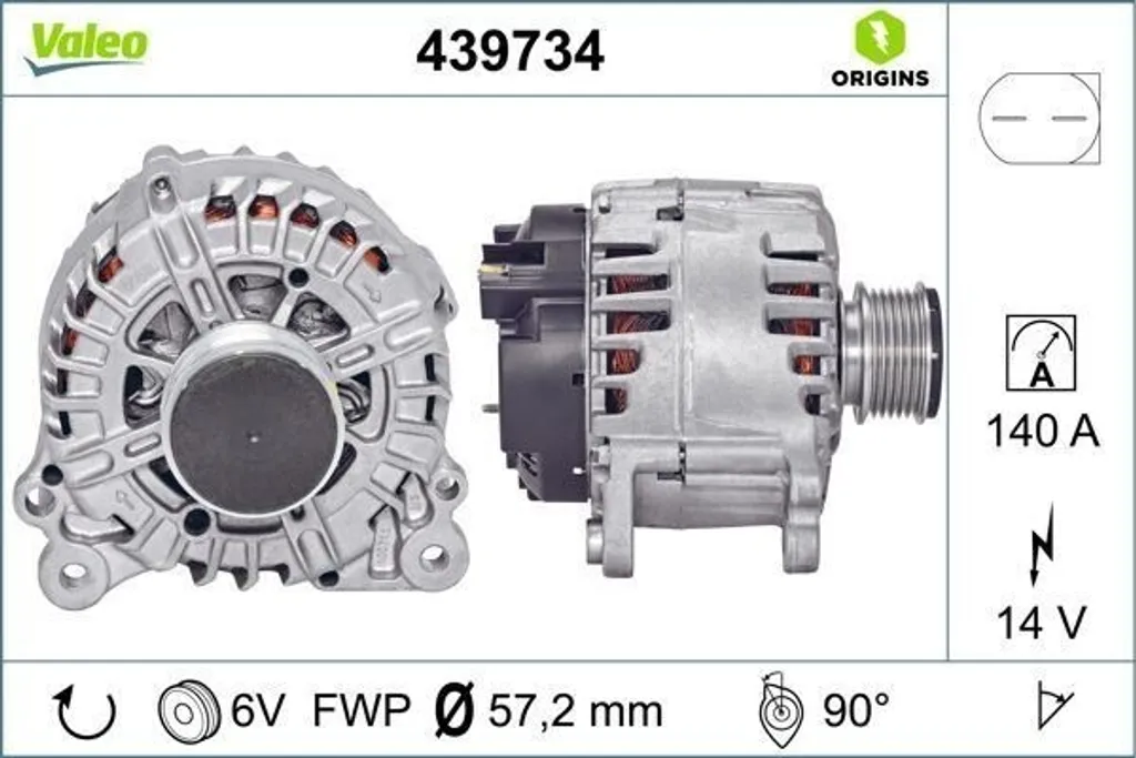 Alternateur de voiture VALEO 439734 compatible Polo 6R et Fabia II