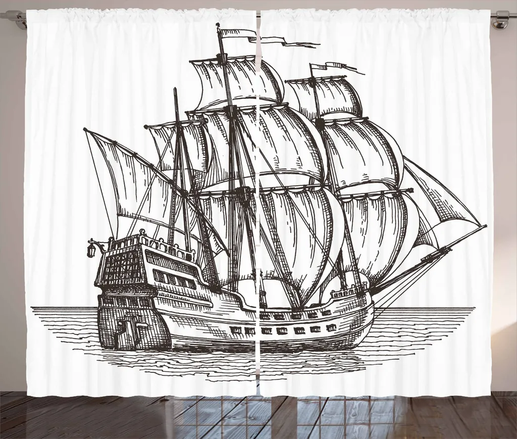 Rideau bateau pirate 280x225 cm solution déco salon gris avec crochets