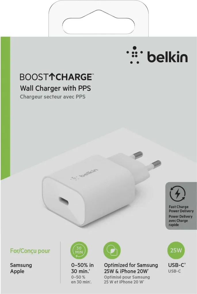 Belkin 25W USB-C Caricatore Bianco - Sostituzione Originale Garantita - 9