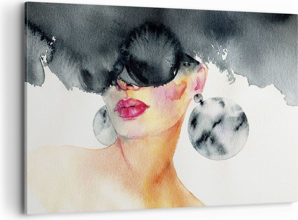 Bild auf Leinwand - Leinwandbild - Einteilig - Aquarell Modell Brille - 100x70cm - Wand Bild - Wanddeko - Wandbilder - Leinwanddruck - Bilder - Wan...