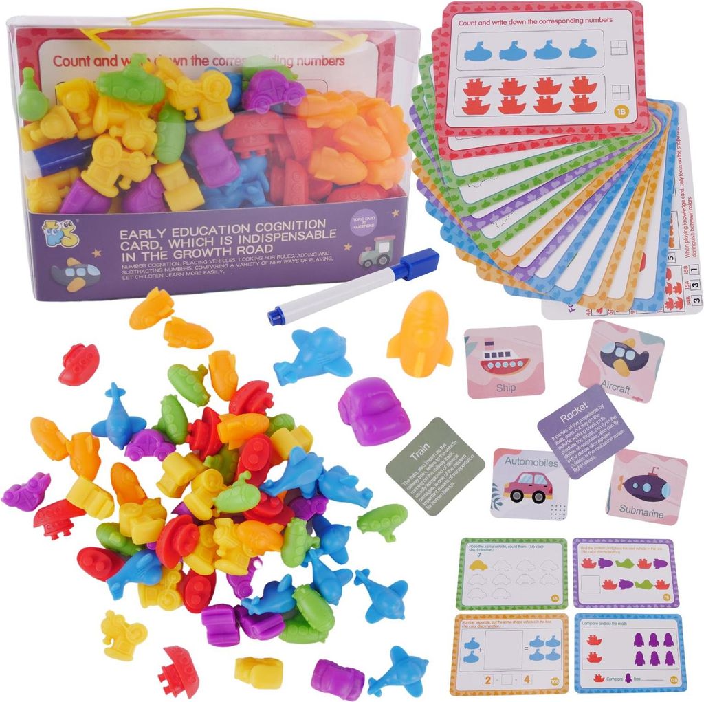 Großes Education Set Zählen lernen Farben Montessori Spiel Fahrzeuge Karten