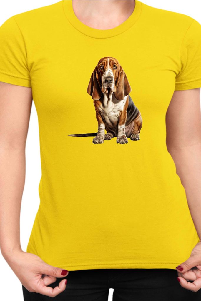 Damen T-Shirt Dogs Breeds Basset Hound Dog Breed 006, Lady 2XL / Gelb