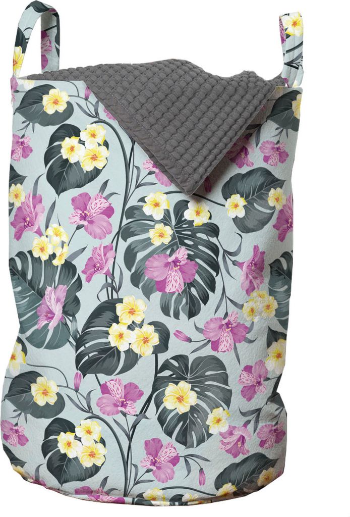 ABAKUHAUS Blumen Wäschesack, Design der exotischen Plantage, Wäschekorb mit Griffen Kordelzugverschluss für Waschsalons, 33 cm breit x 49 cm hoc...