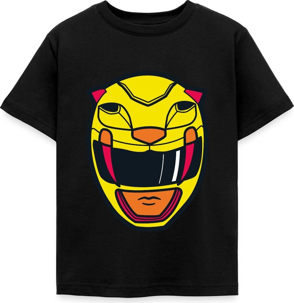 Spreadshirt Power Rangers Gelber Ranger Helm Kinder T-Shirt, 98/104 (3-4 Jahre), Schwarz