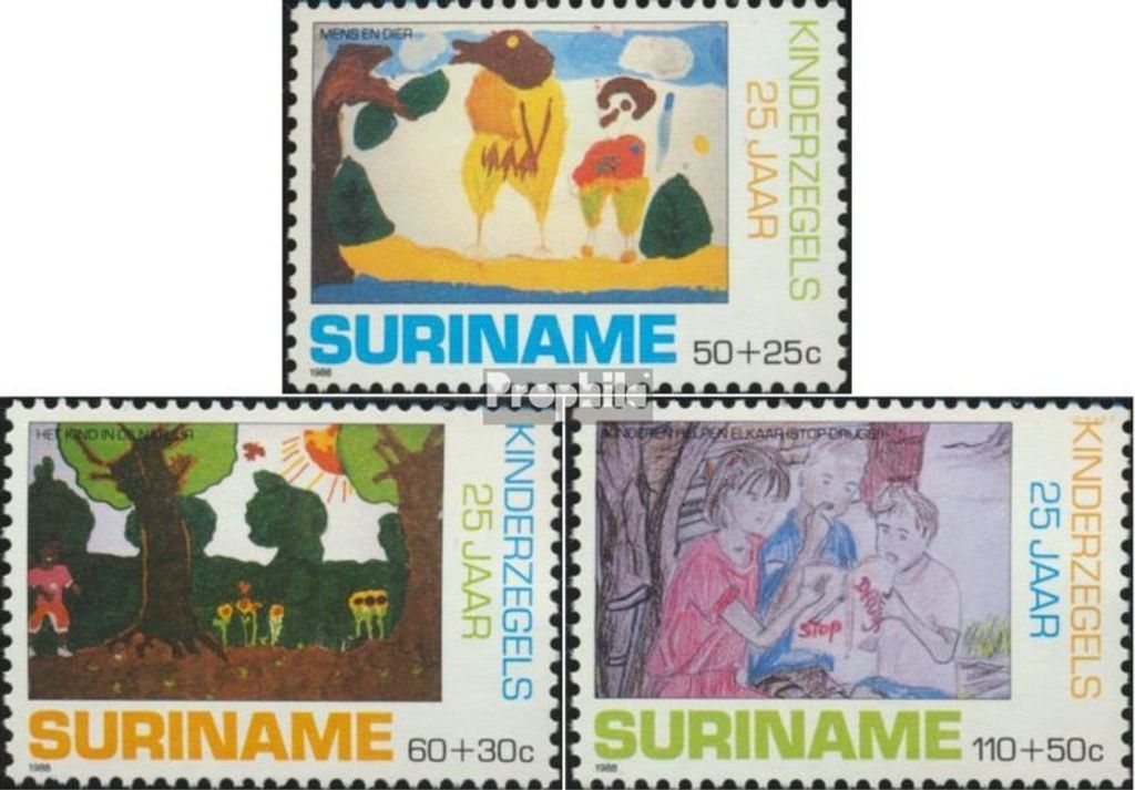 Briefmarken Suriname 1988 Mi 1283-1285 (kompl.Ausg.) postfrisch Zuschlagsmarken Voor het Kind