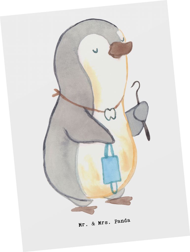 Mr. & Mrs. Panda Postkarte Zahnarzt Herz - Weiß - Geschenk, Produktbild 