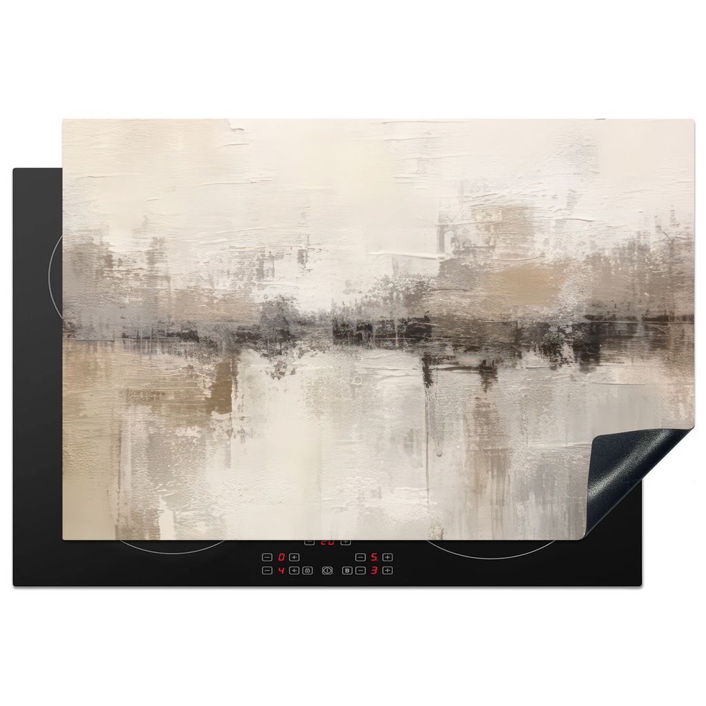 KitchenYeah Herdabdeckplatte Beige - Abstrakt - Modern , 78x52cm, Küche Deko, Glaskeramikkochfeld Herdabdeckung, Abdeckplatte fùr Kochfeld