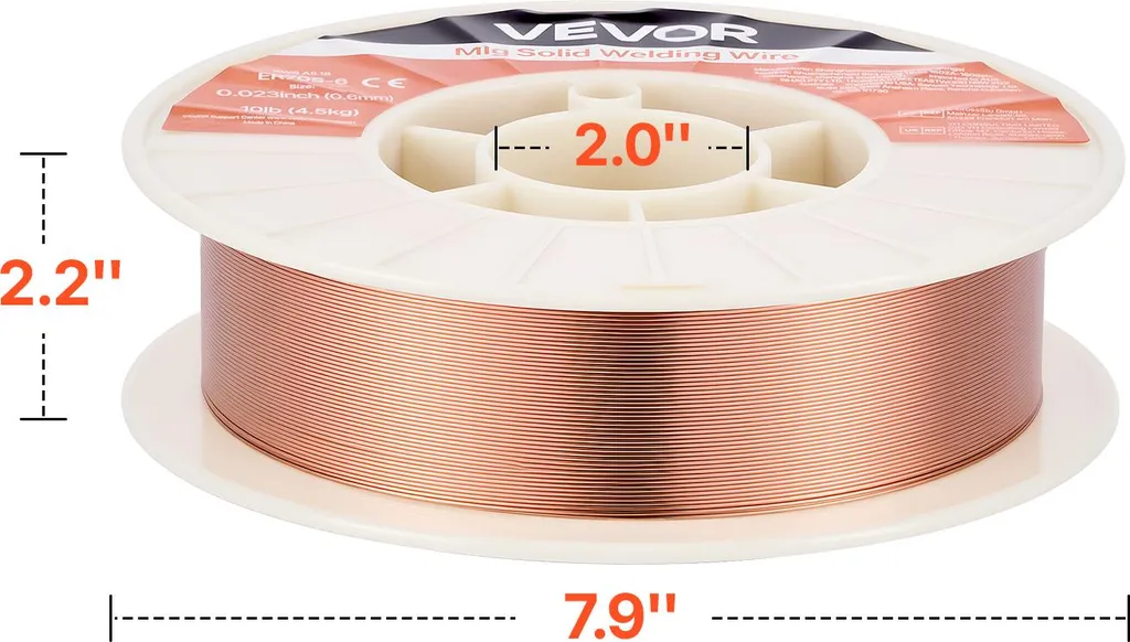 VEVOR Filo per saldatura MIG 0,6 mm, filo per saldatura massiccio ER70S-6, bobina da 4,5 kg, filo con gas di protezione ad alto contenuto di disossidante per la saldatura con gas di protezione in tutte le posizioni di saldatura. - 8