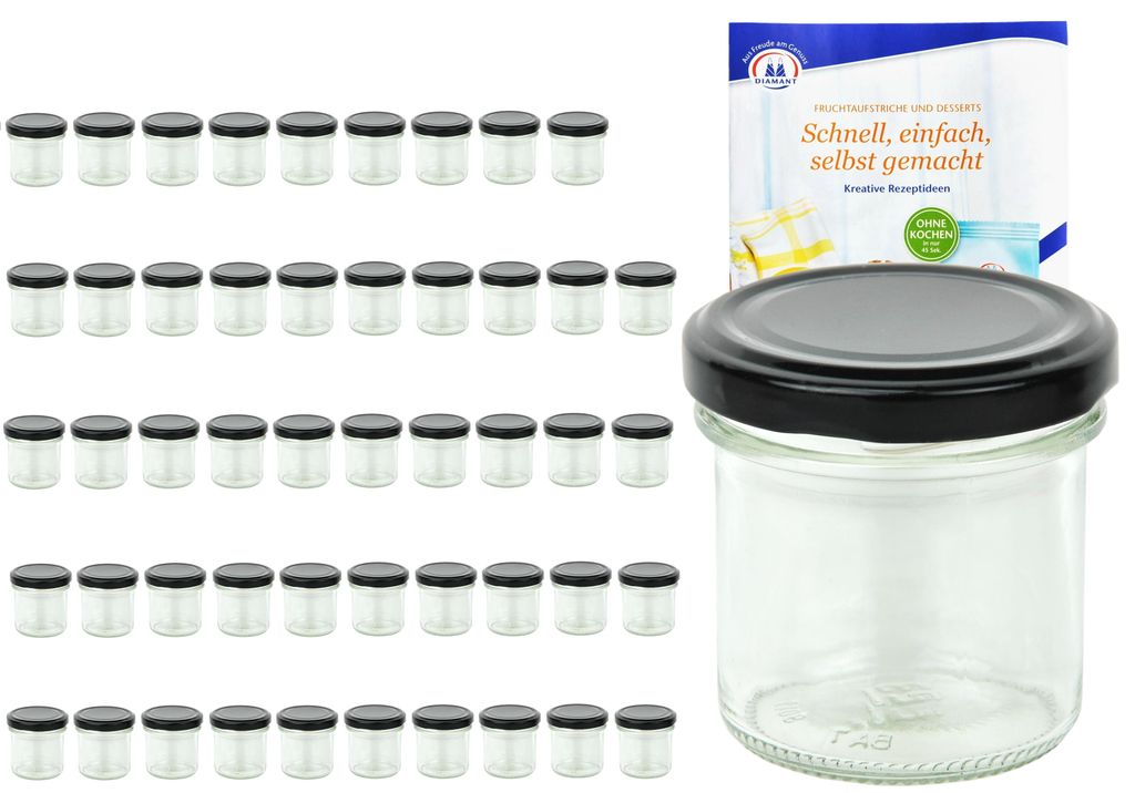 50er Set Sturzglas 167 ml To 66 schwarzer Deckel Produktbild 