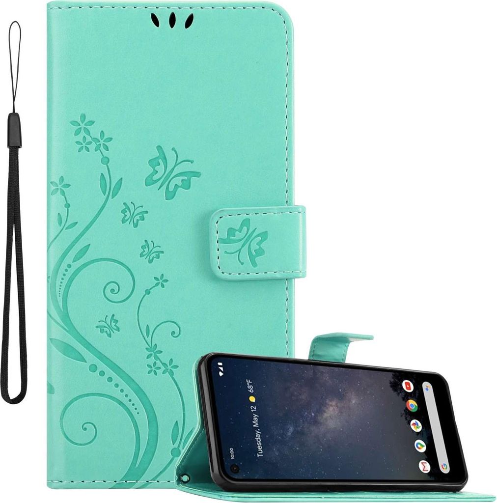 Cadorabo Hülle für Google PIXEL 4A 5G in FLORAL TÜRKIS Schutzhülle im Blumen Design mit Magnetverschluss, Standfunktion und Kartenfächern Flip...