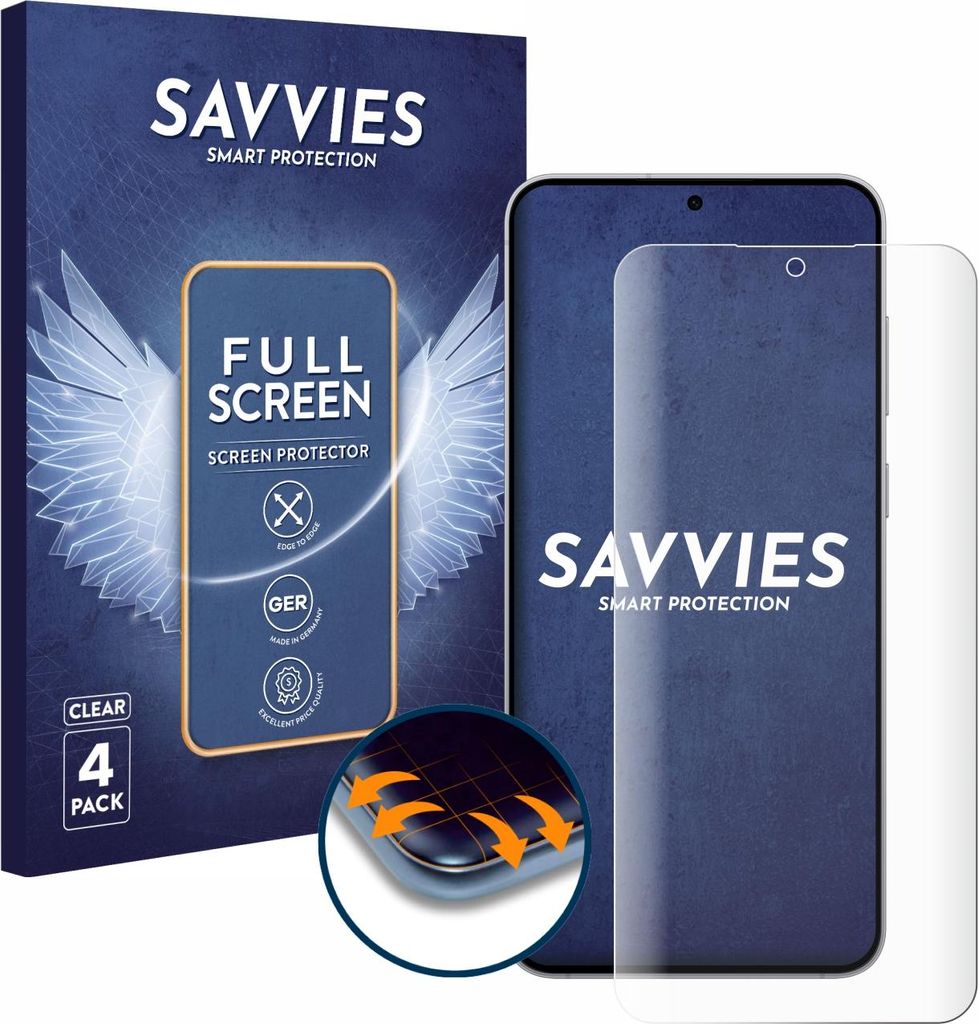 4x Savvies Fullscreen Schutzfolie für Samsung Galaxy S25 FE Displayschutz Folie Fullcover Klar Transparent