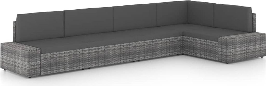 5-tlg. Garten-Lounge-Set mit Kissen Grau Poly Rattan