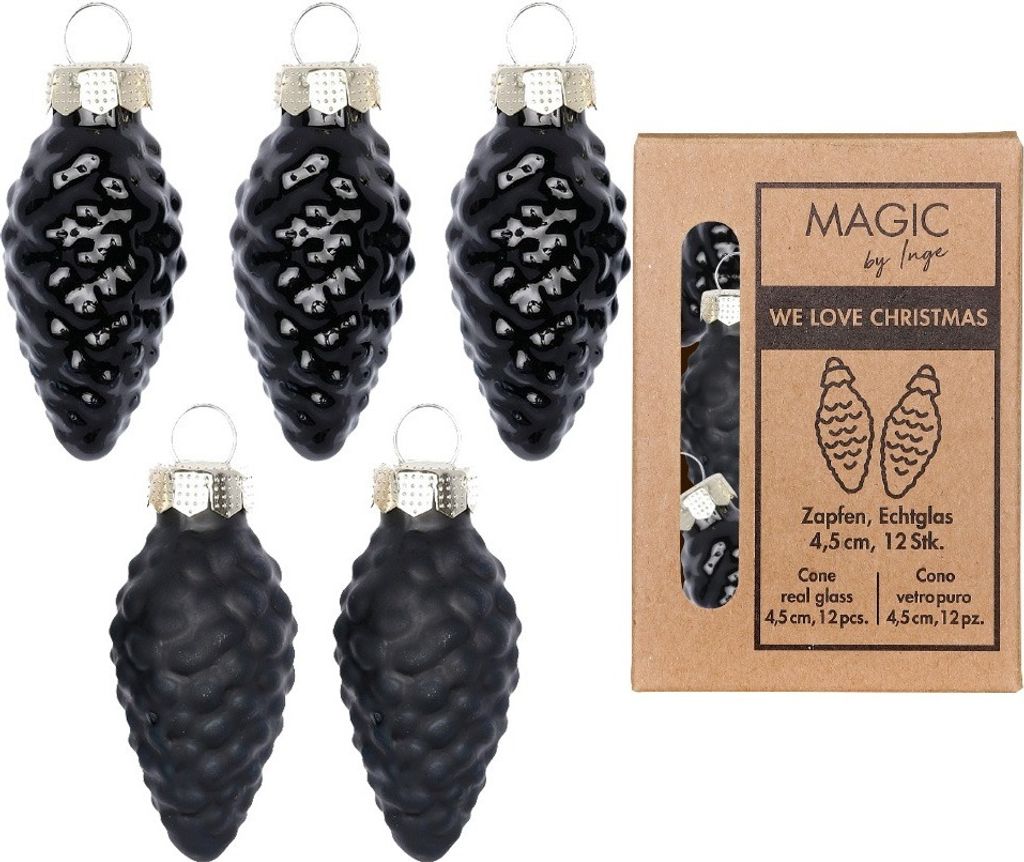 Christbaumschmuck Zapfen 4,5cm Glas 12 Stück - Ebony Black Produktbild 