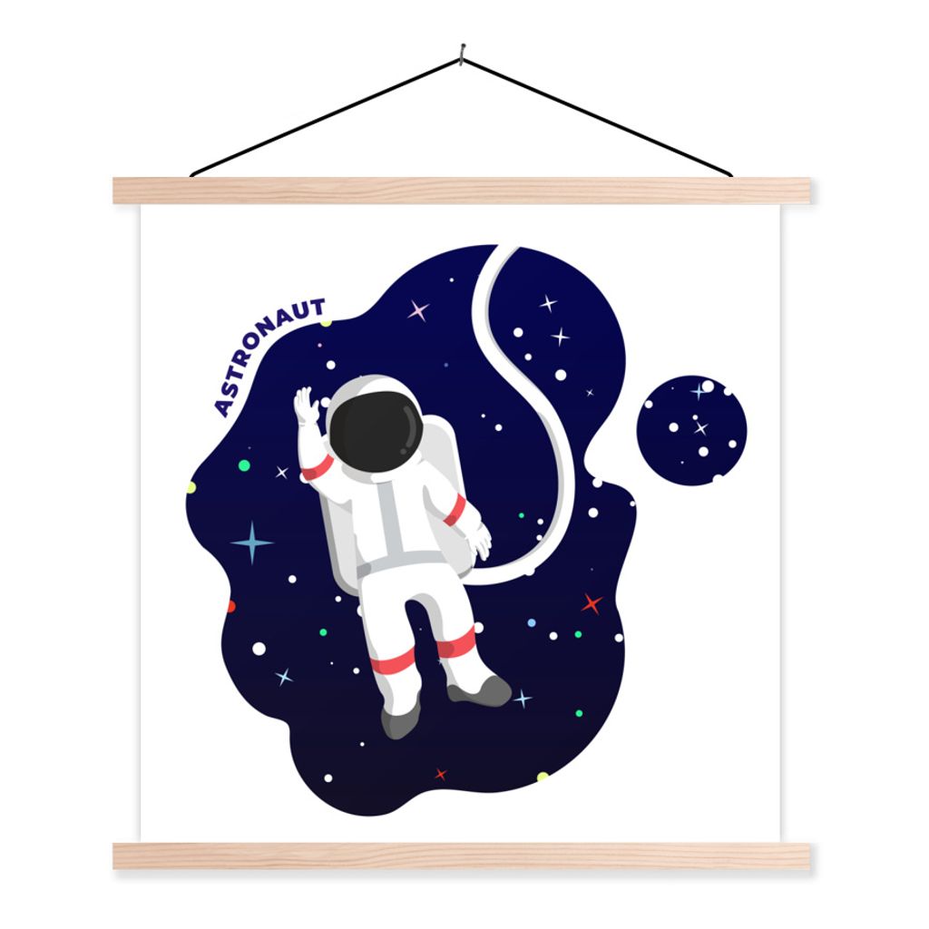 MuchoWow Textilposter Illustration - Astronaut - Kinder 40x40 cm mit holzfarbenen Rahmen - Posterleiste