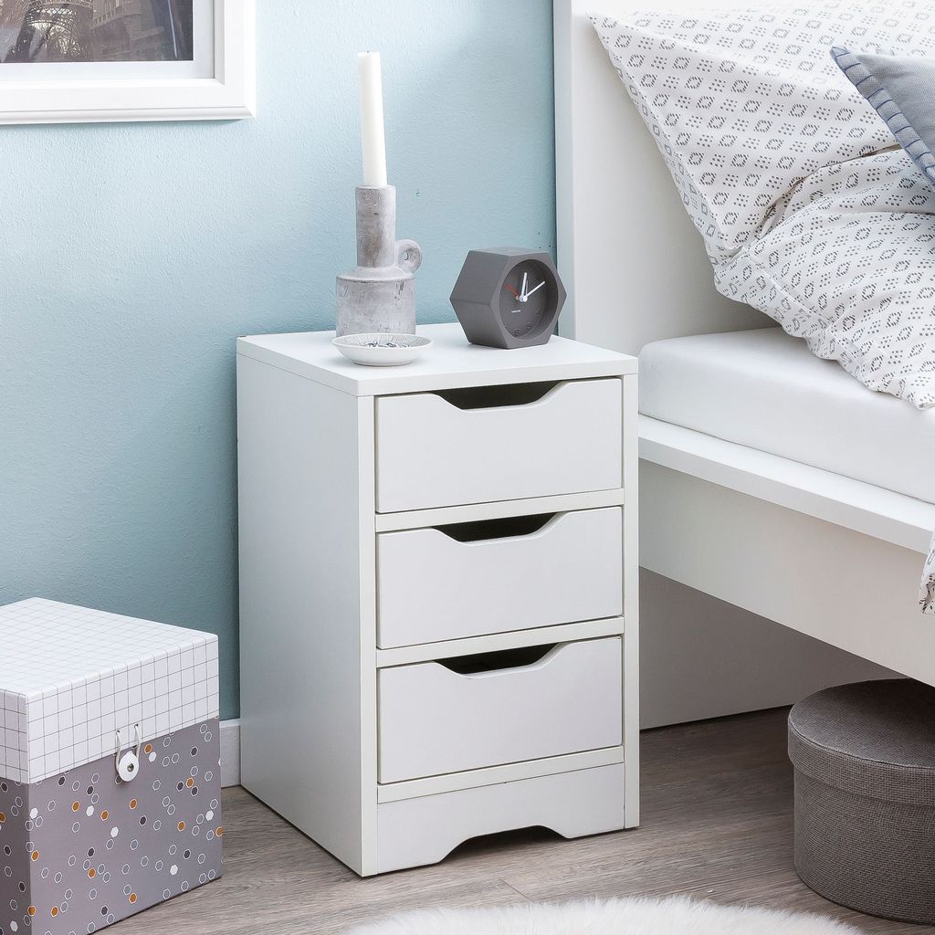 FineBuy Nachtkonsole Weiß 31x49x31 cm Matt mit 3 Schubladen Nachtkommode mit Stauraum Nachttisch Schlicht Modern Nachtschränkchen Klein Bettkommode