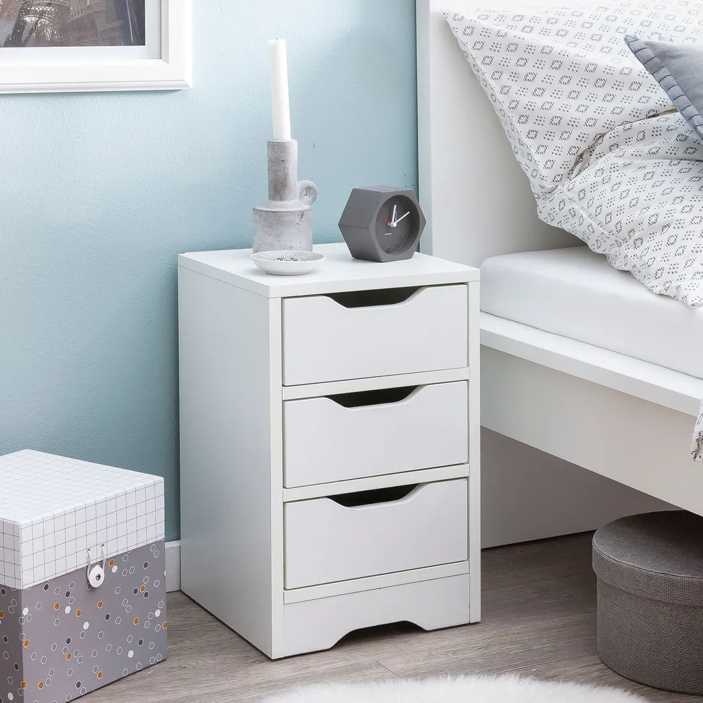 FineBuy Table de Nuit 3 Tiroirs 31x49x31 cm Console de Chevet Blanc Mat
