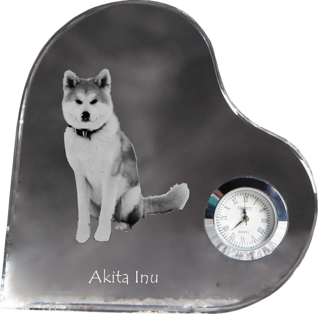 Décoration Akita Inu horloge cristal cœur, cadeau pour propriétaire