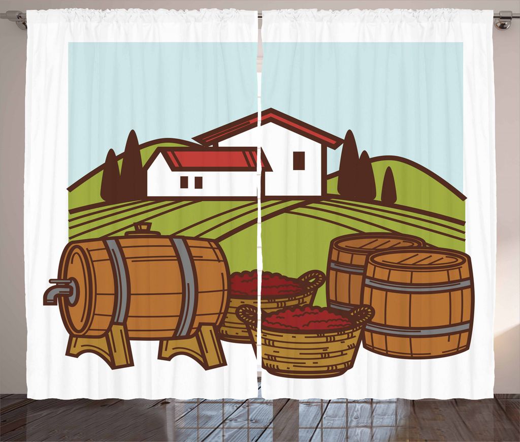 ABAKUHAUS Alkohol Rustikaler Gardine, Retro Weinberg-Ernte, Schlafzimmer Kräuselband Vorhang mit Schlaufen und Haken, 280 x 245 cm, Mehrfarbig