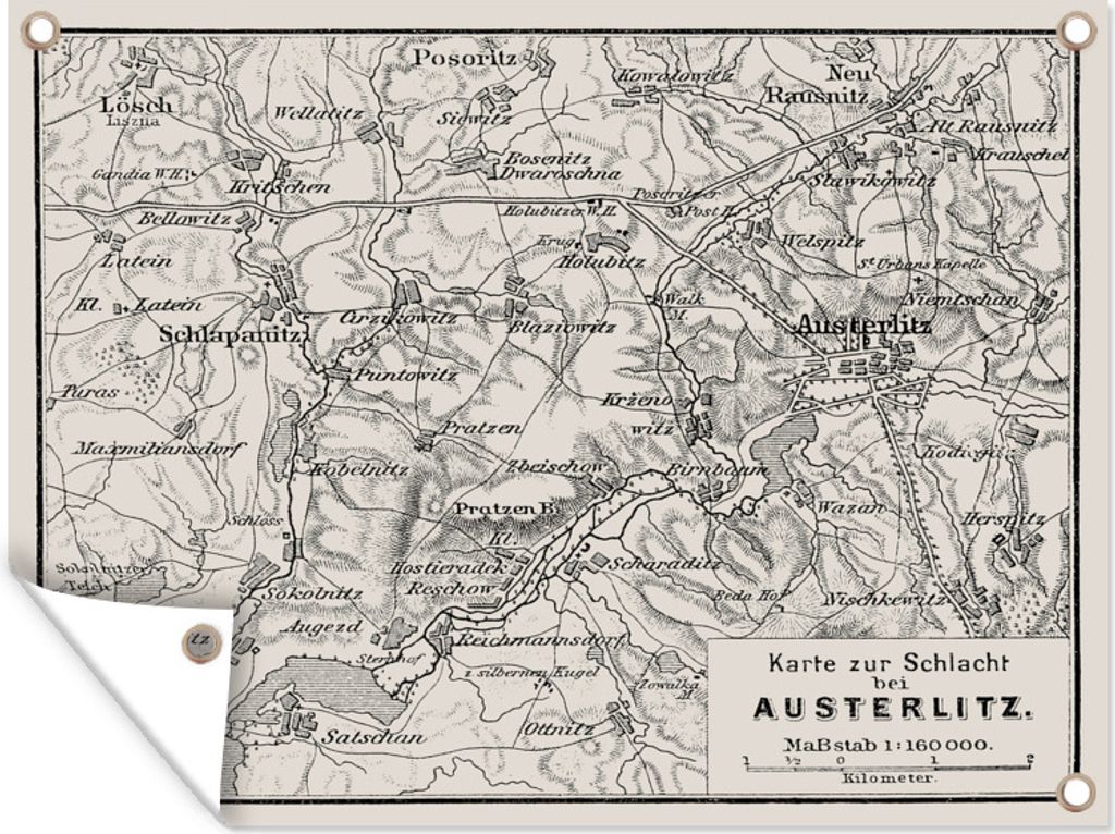 MuchoWow 40x30 cm Outdoor-Poster Gartendeko Sichtschutz Garten Poster für den Garten Illustrierte Karte der Schlacht von Austerlitz