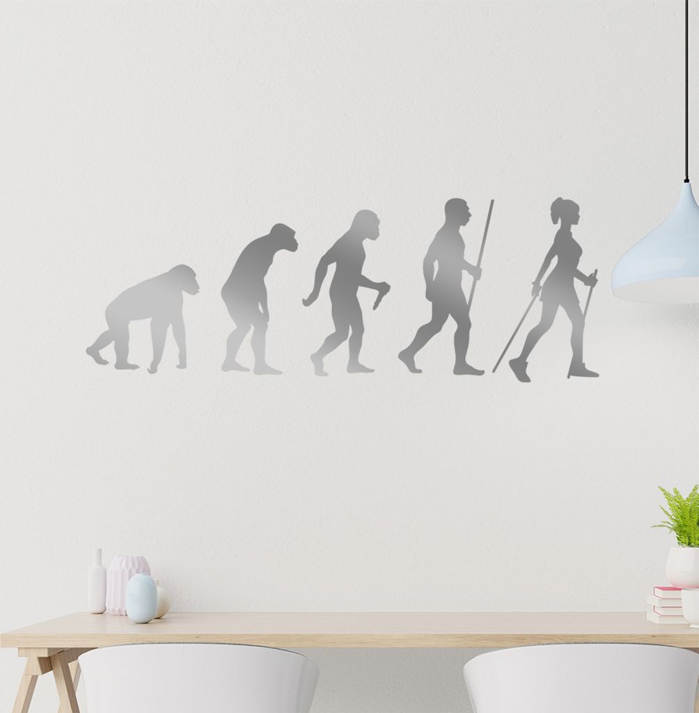 Nordic Walking Evolution Wandtattoo Wandaufkleber Wall Sticker - Dekoration, Küche, Wohnzimmer, Schlafzimmer, Badezimmer