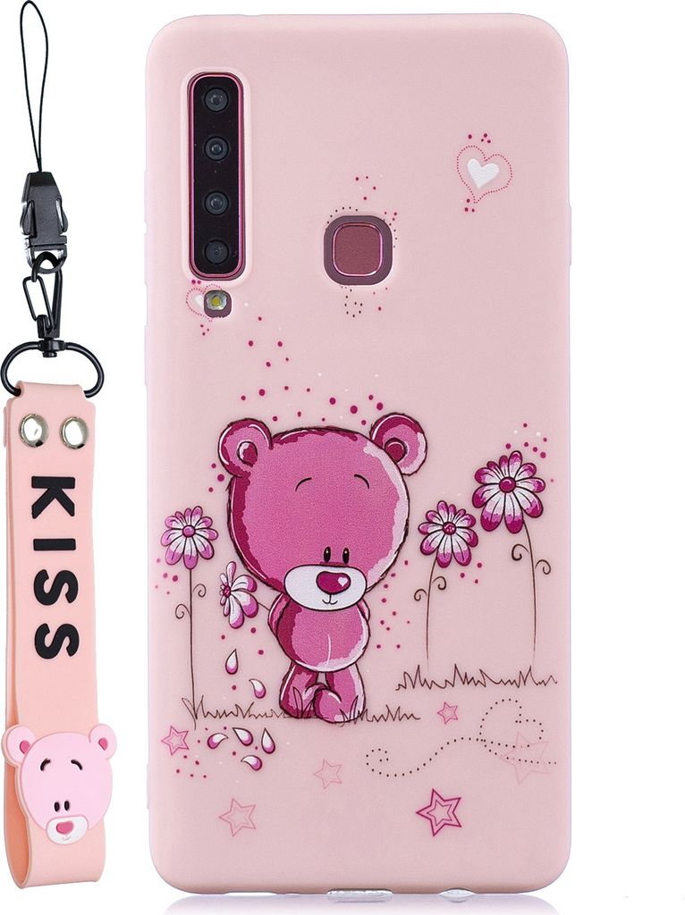 Für Samsung A9 2018 Cartoon Lovely Coloured Painted Soft TPU Rückendeckung rutschfest Full Protective Case mit Lanyard Light Pink