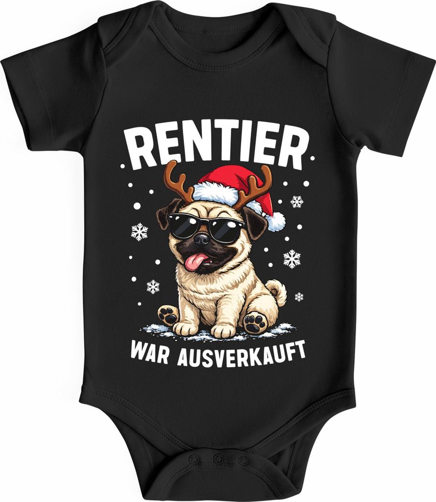 Baby Body kurzarm Weihnachten Mops Rentier Spruch Lustig Mädchen Jungen Baumwolle MoonWorks