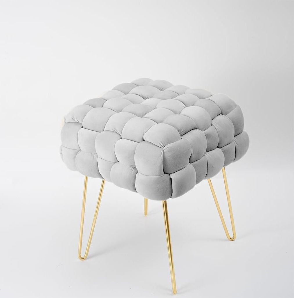 Theo Cleo Moderner Velvet Kosmetik Hocker, Quadratisch Ottoman-Fußhockermit goldfarbenen Metallbeinen, Gepolsterte Sitzhocker,Strick Samt Hocker (...