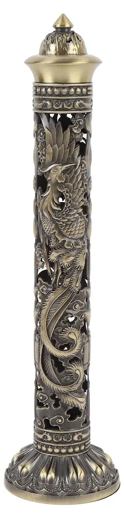 Porte-encens vertical anti-cendres Dragon Phoenix en bronze antique