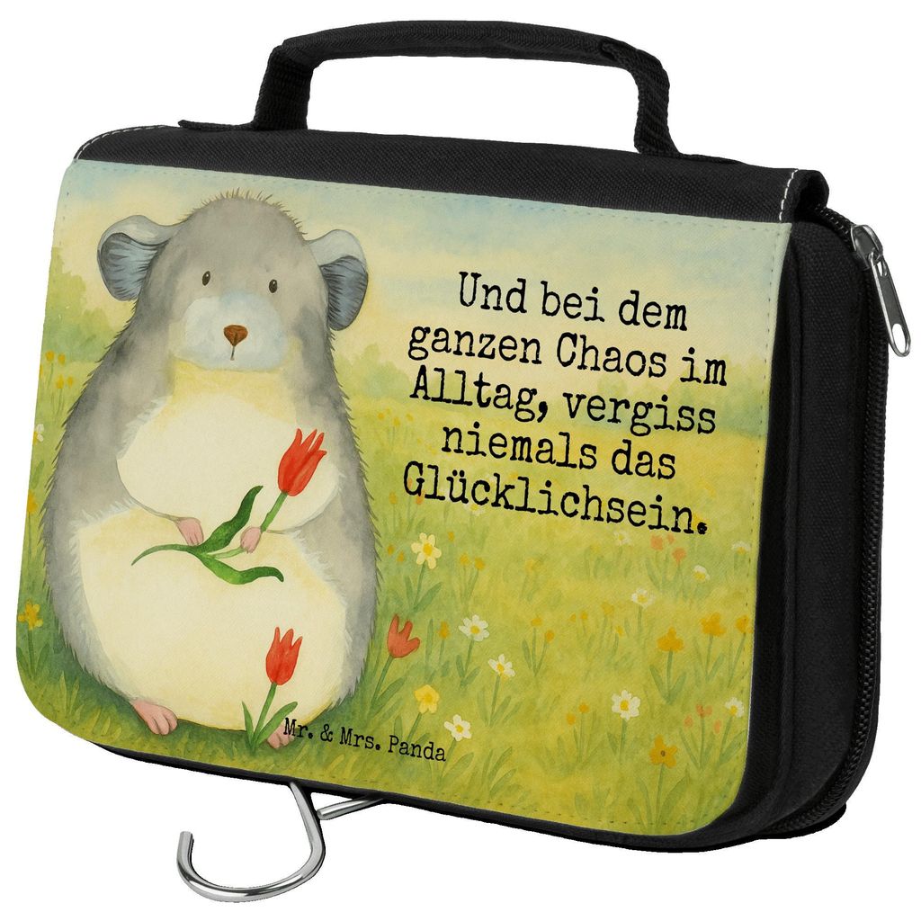 Mr. & Mrs. Panda Toilettentasche Chinchilla Blume Design - Weiß - Geschenk, Schminkbeutel, badtasche, kosmetiktäschchen, Chaos, Liebeskummer, Chi...