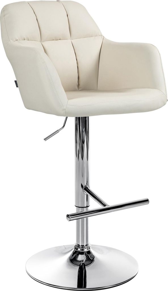Barhocker TUBEL - Kunstleder Creme 57x59x97 cm Silber | Barstuhl Höhenverstellbar Mit Lehne Drehbar Tresenhocker Tresenstuhl Kneipenhocker