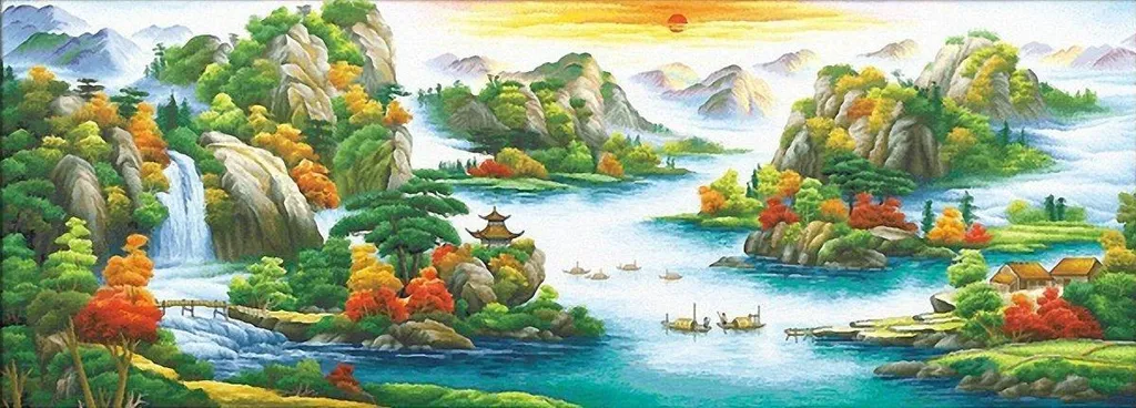 Anti-stress créatif : Broderie de diamants paysage de montagne 52x140