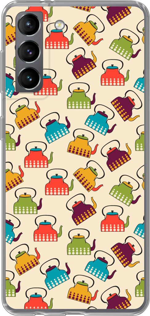 MuchoWow Handyhülle Schutzhülle Hülle für Telefoonhoesje Samsung Galaxy S21 Design - Retro - Teekanne - Farben Silikon Softcase Handy Hülle ...