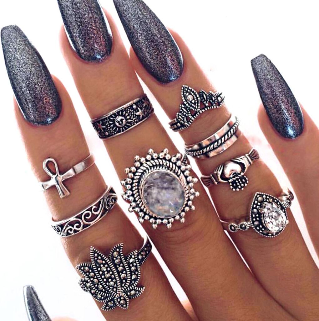 9 Teile/satz Retro Frauen Strass Knuckle Finger Ring Schmuck Zubehör Geschenke