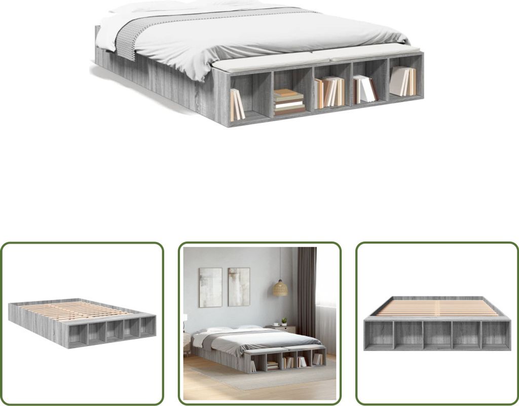 The Living Store Bettgestell Grau Sonoma 140x200 cm Holzwerkstoff