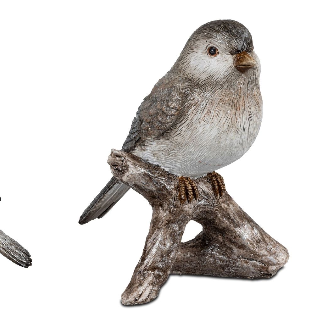 Vogel auf Ast braun-grau mit Glitzereffekt ca. 15,0 x 12,0 x 9 cm H/T/B