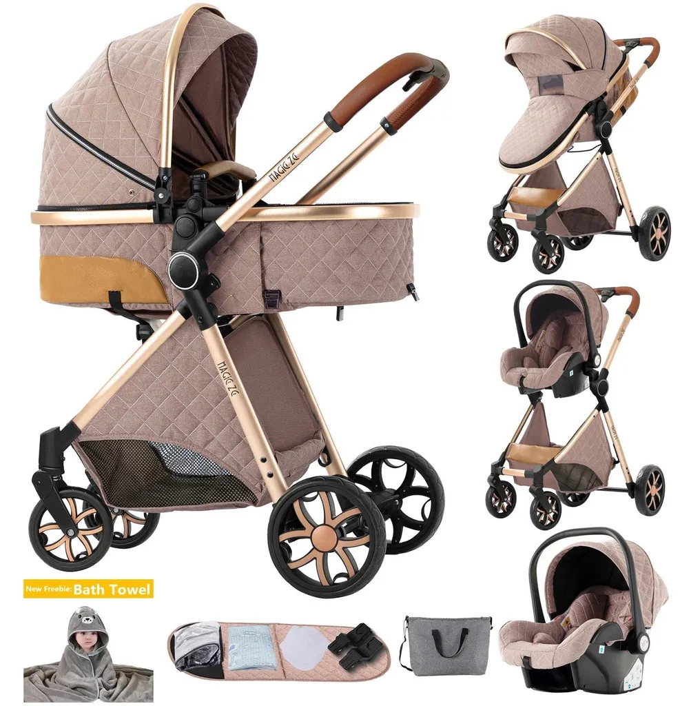 Poussette bébé 3-en-1 pliable et portable modèle YV9-KHAKI Robuste