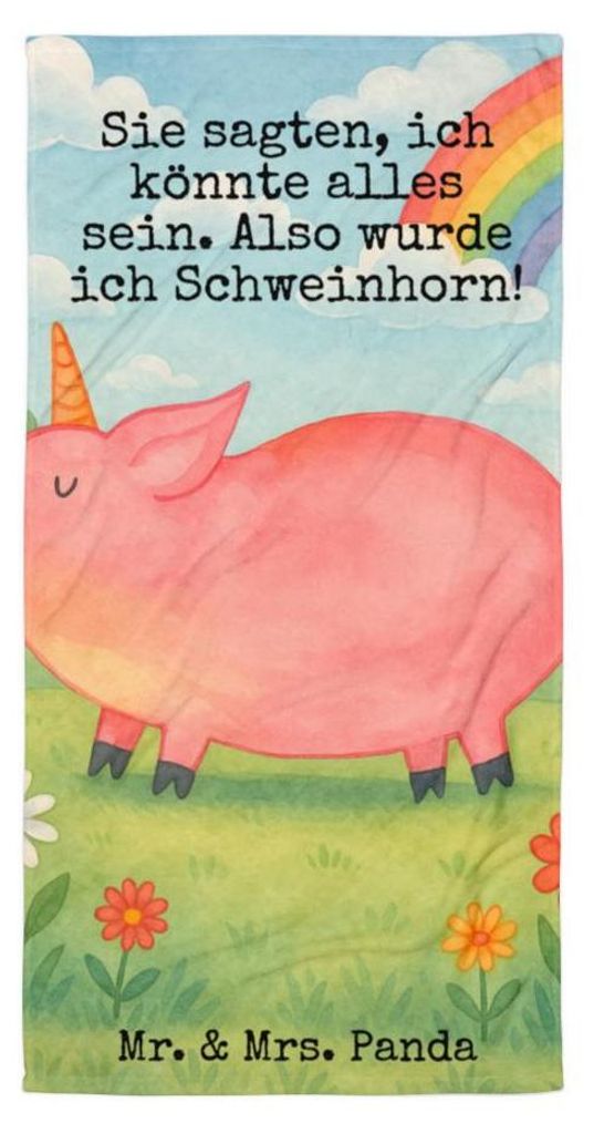 Mr. & Mrs. Panda Duschhandtuch Einhorn Schwein Design - Weiß - Geschenk, Party, Reisehandtuch, Badelaken, Badehandtuch, Strandtuch, Duschtuch, Spr...