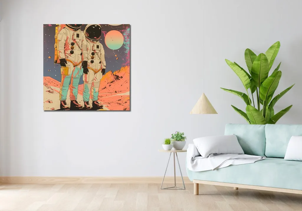 Image 90 x 90 cm Astronautes Cosmonautes - Tableau Déco Espace Moderne