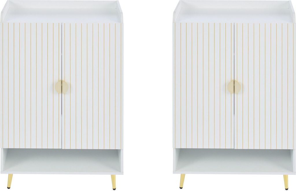 Schuhschrank Weiss 75x37x110cm MDF Doppeltuer Dreischichtig Mit Offener Schublade Flur Wohnzimmer 2er Set Schuhkommode Schuhregal Schuhaufbewahrung