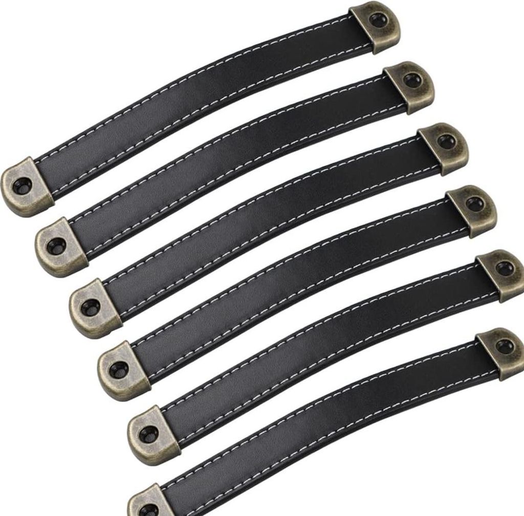 6er Set Ledergriffe Vintage Leder Möbelgriffe – Produktbild 