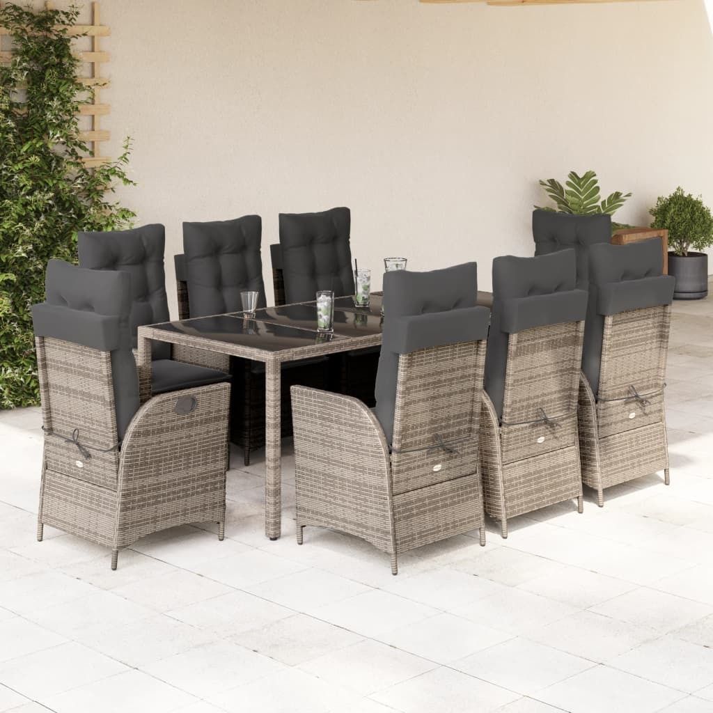Maison Exclusive - 9-tlg. Garten-Essgruppe mit Kissen Grau Poly Rattan