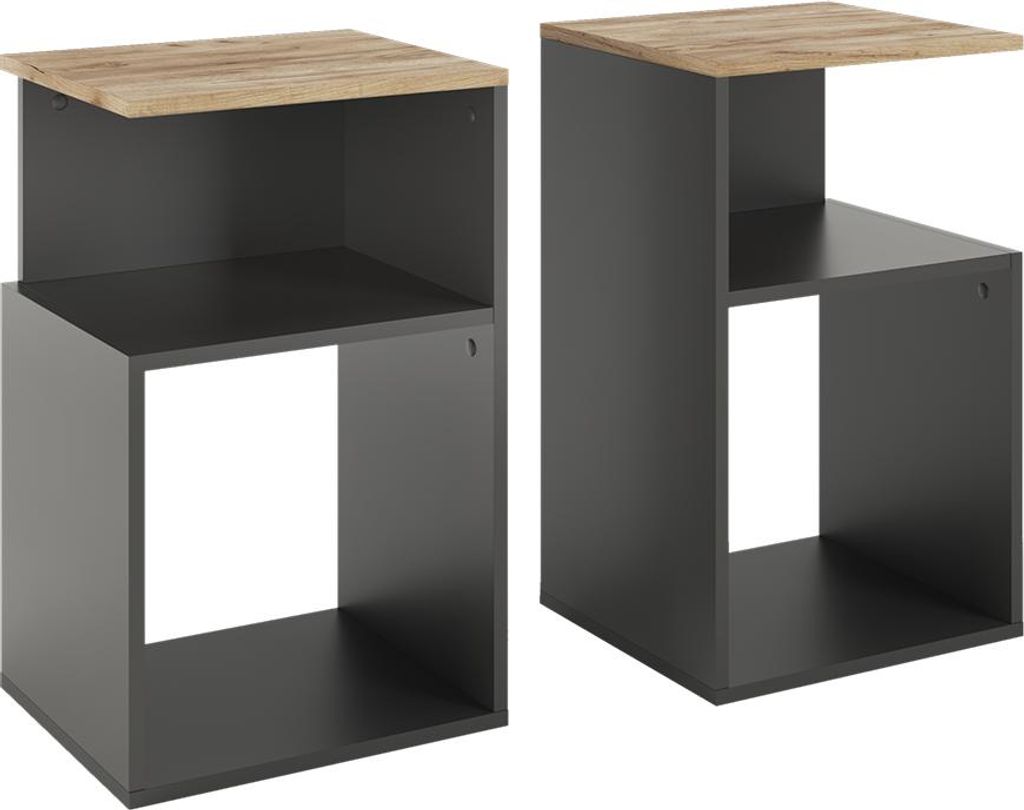 Table de chevet Vicco Elios Anthracite/chêne doré Lot de 2, Image du produit 