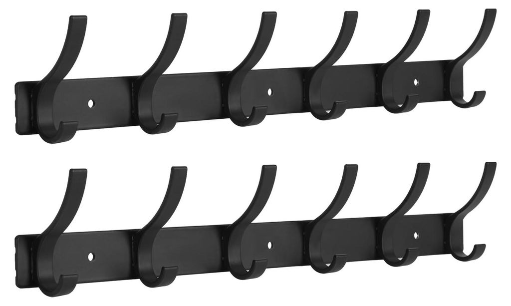 2-teiliges Wandgarderoben-Set mit 12 Haken, geeignet für Schlafzimmer, Badezimmer und Küche, für Mäntel, Hüte und Handtücher (schwarz)