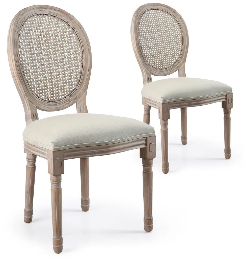 Chaises Louis XVI pour Salle à Manger Classique en Bois et Tissu Beige x2