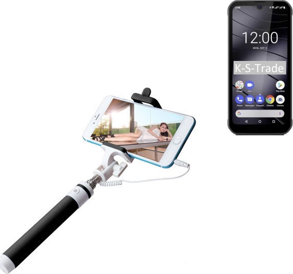 K-S-Trade Selfie Stick kompatibel mit Gigaset GX290 Selfiestick kabelgebunden Monopod mit Kabel Stab Stange Selfportrait Handheldstick schwarz 1x