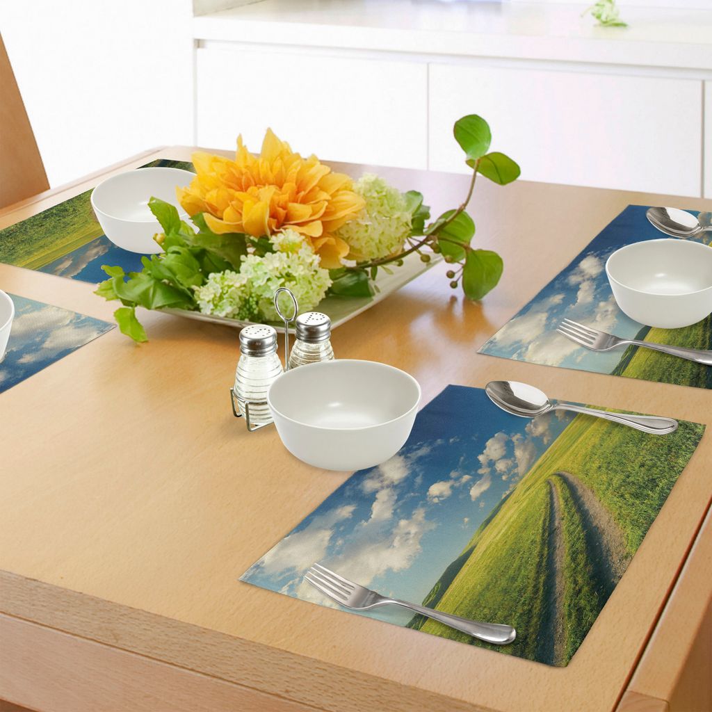 ABAKUHAUS Natur Platzmatten, Grass Path Wolken Himmel Serene Sun Frühling ländlichen Land Panorama Art, Tiscjdeco aus Farbfesten Stoff für das E...