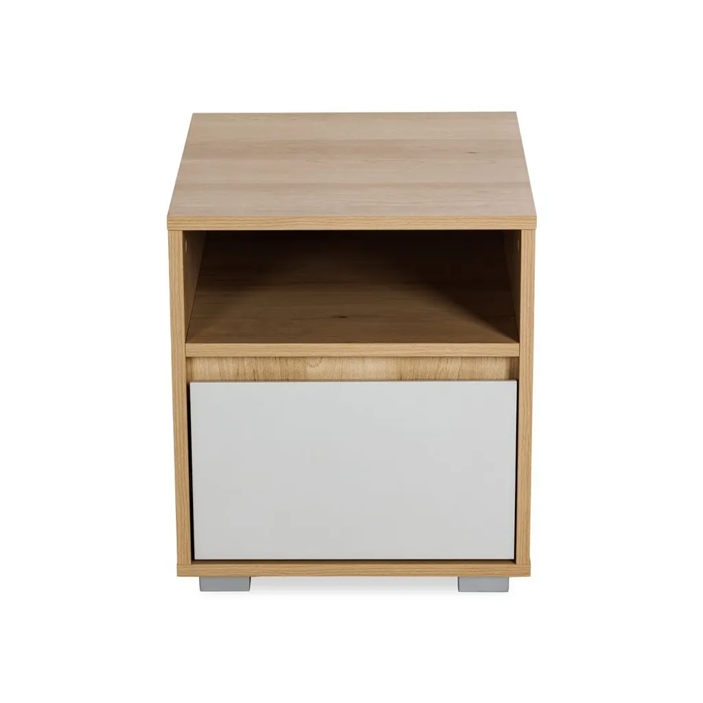 Table de chevet bicolore AGIRA hêtre et gris avec rangement intégré